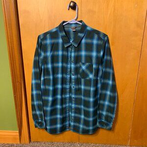 Eddie Bauer Loden Green and Blue Women's Flannel Shirt-Large